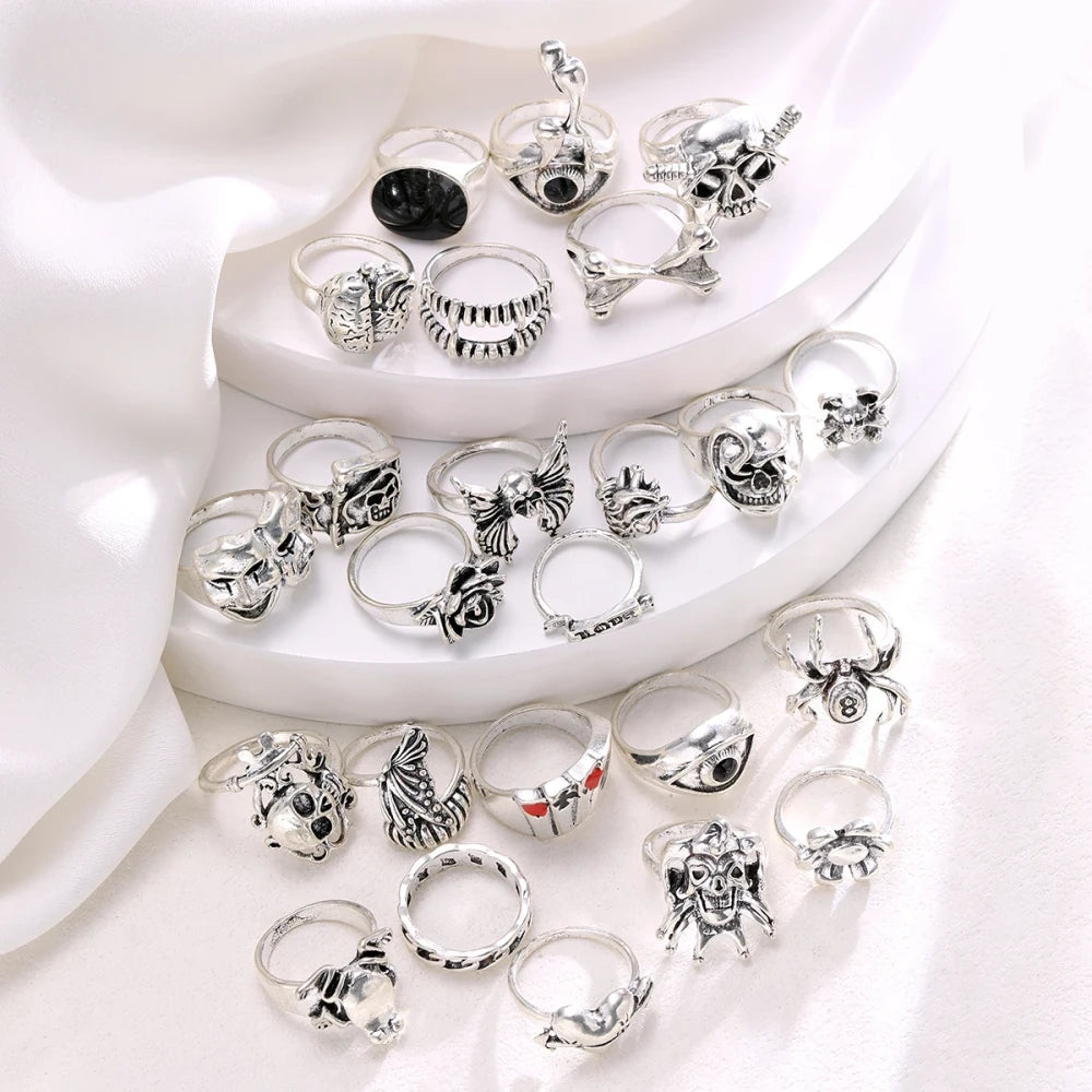 Gothic Skeleton Grunge Ring Set