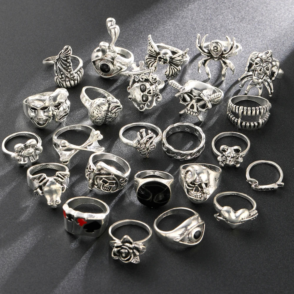 Gothic Skeleton Grunge Ring Set