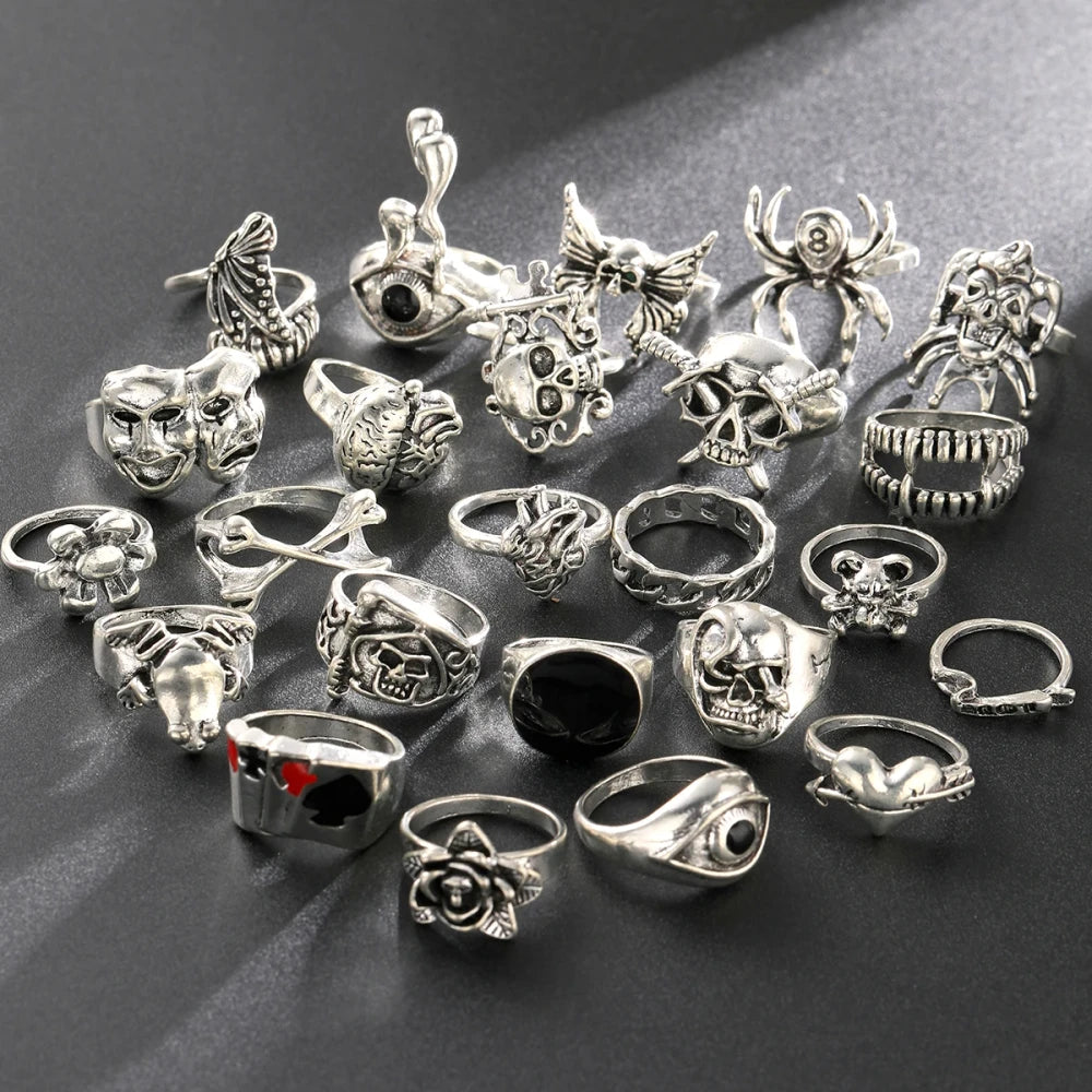 Gothic Skeleton Grunge Ring Set