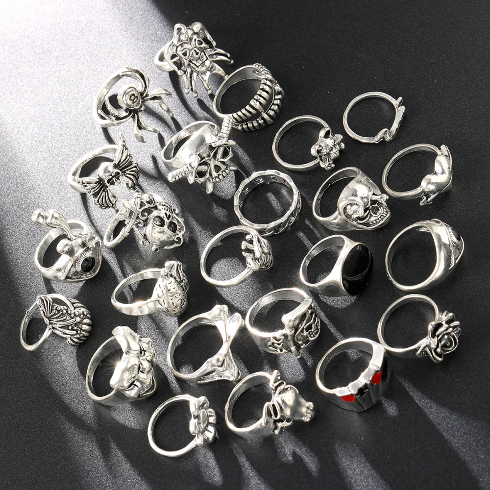 Gothic Skeleton Grunge Ring Set