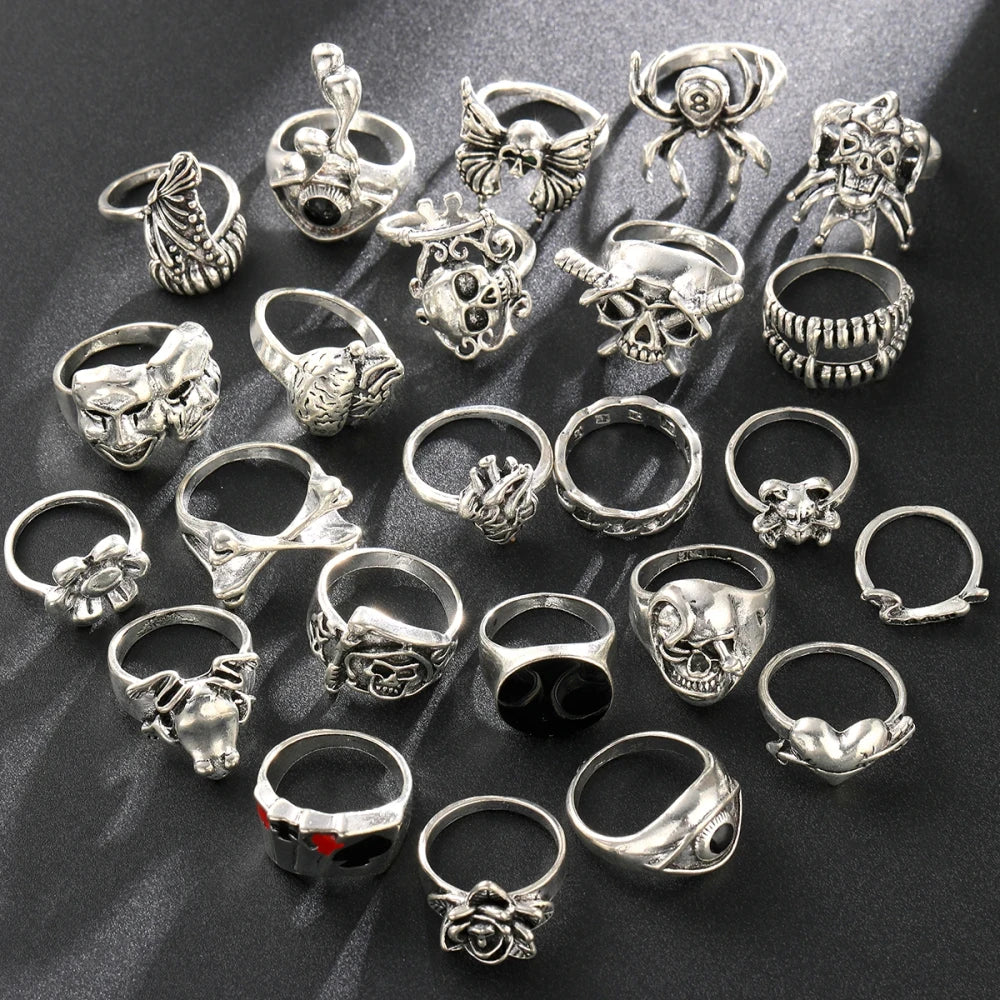 Gothic Skeleton Grunge Ring Set