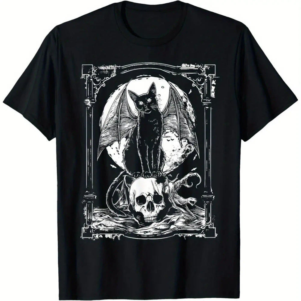 Bat Skull Gothic Graphic T-Shirt